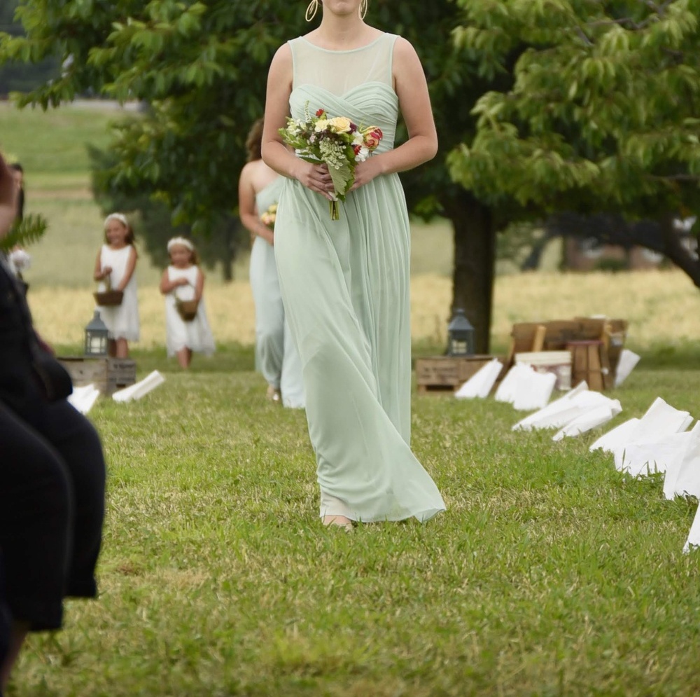 David's Bridal Meadow Green Long Mesh Dress